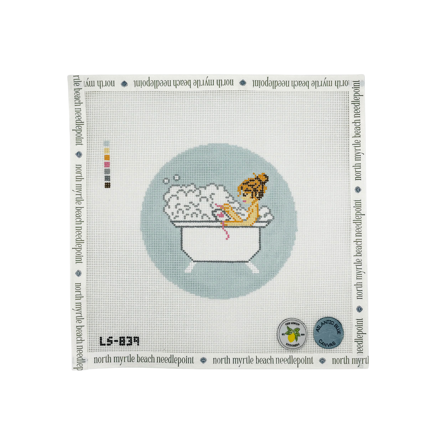 Bathtub Needlepointing - Atlantic Blue Canvas
