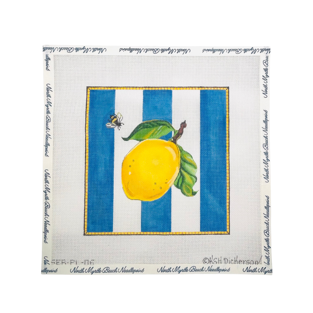 Lemon and Bee on Blue Stripes - Kate Dickerson