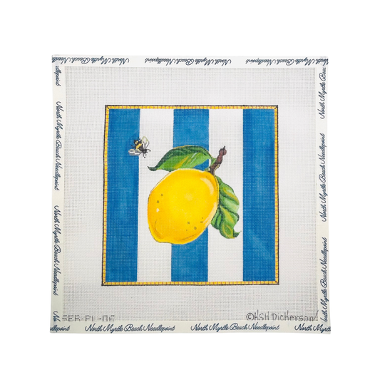 Lemon and Bee on Blue Stripes - Kate Dickerson